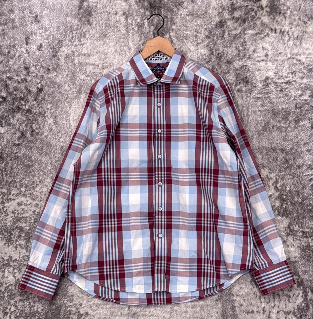 Robert Graham Shirt XL Mens Classic Fit Blue Red Plaid Long Sleeve Button Down